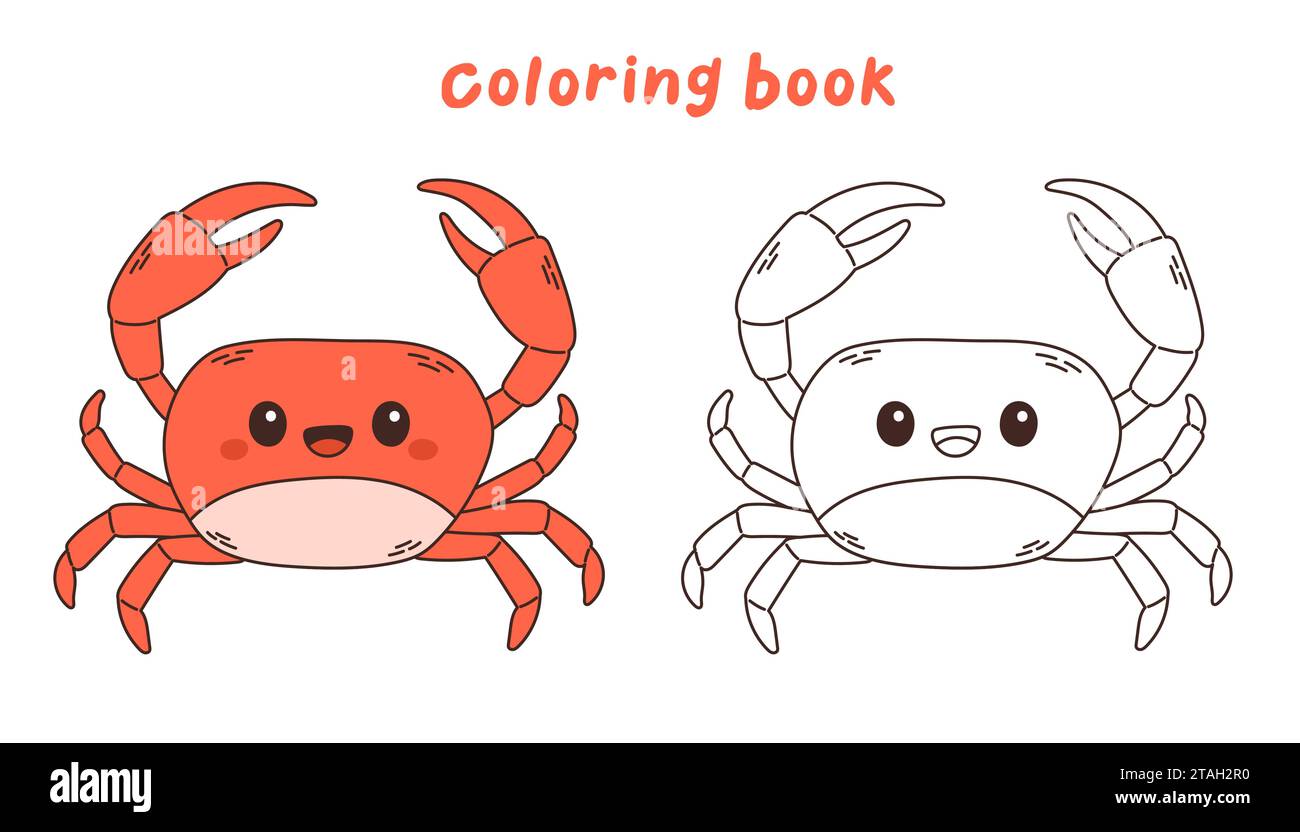 Cute red crab vector illustration undersea, sea life coloring book or coloring page Stock Vector