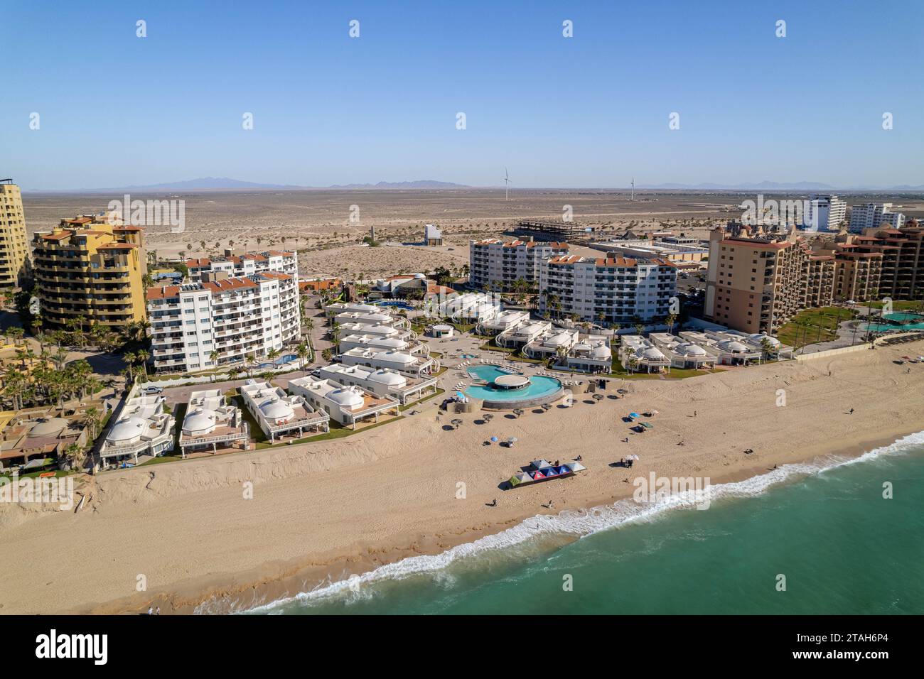 An aerial view of hotels on the sandy beach in Puerto Penasco, Sonora, Mexico Stock Photo