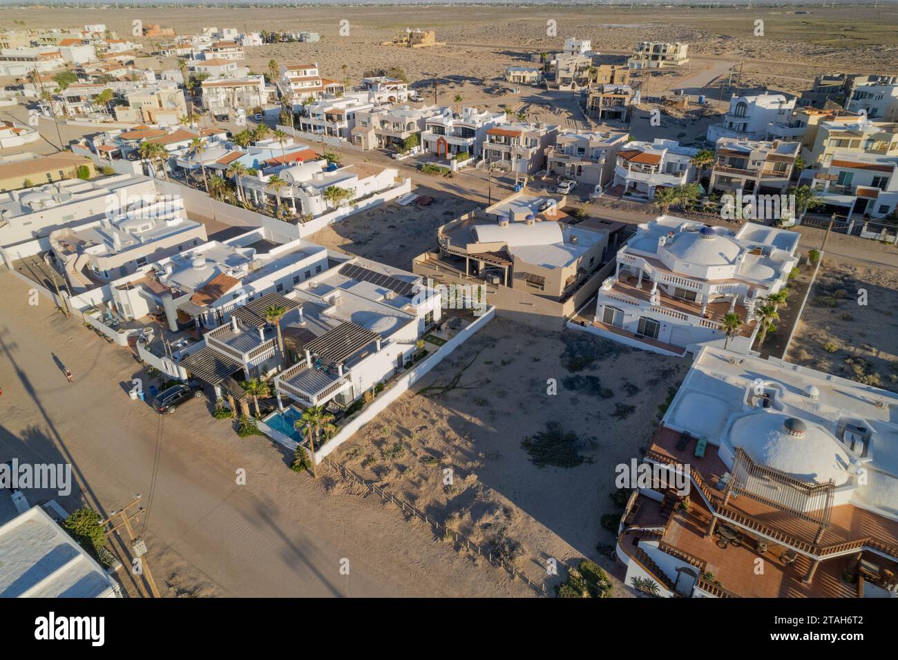 An aerial view of the Las Conchas neighborhood in Puerto Penasco, Sonora, Mexico is seen from above Stock Photo