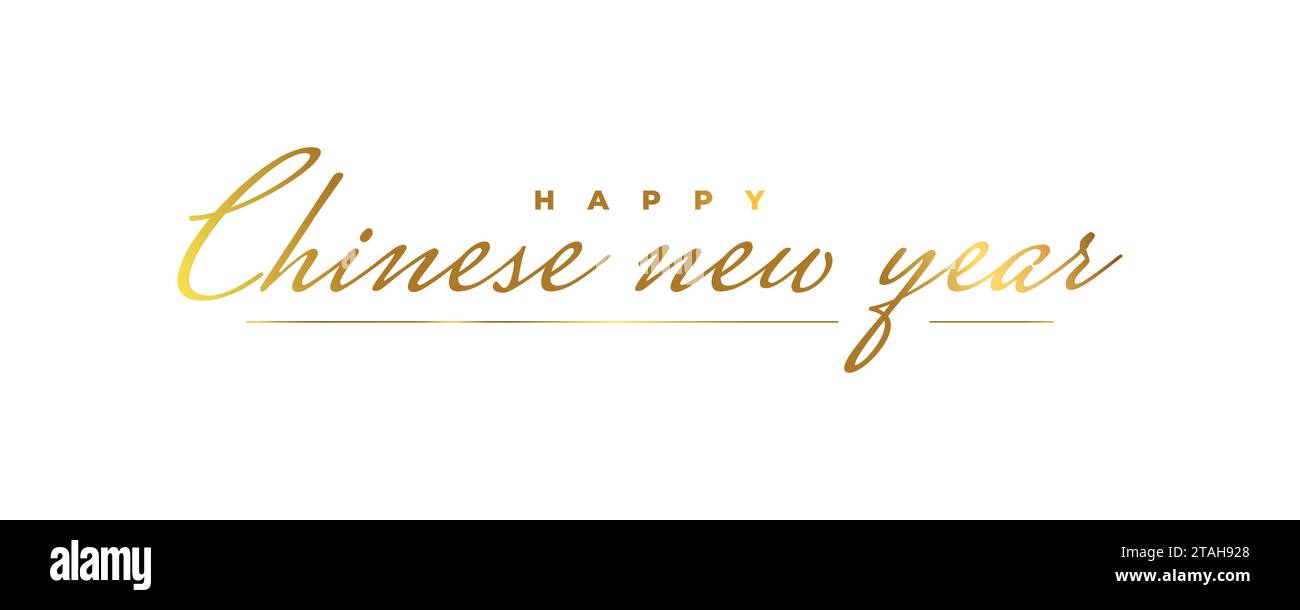 Happy Chinese New Year Lettering Banner with Gold Text Isolated on White Background Stock Vector