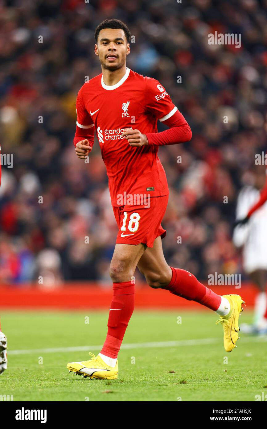 Liverpool, UK. 01st Dec, 2023. Cody Gakpo of Liverpool during the Liverpool FC v LASK FC UEFA Europa League Group E match at Anfield, Liverpool, England, United Kingdom on 30 November 2023 Credit: Every Second Media/Alamy Live News Stock Photo