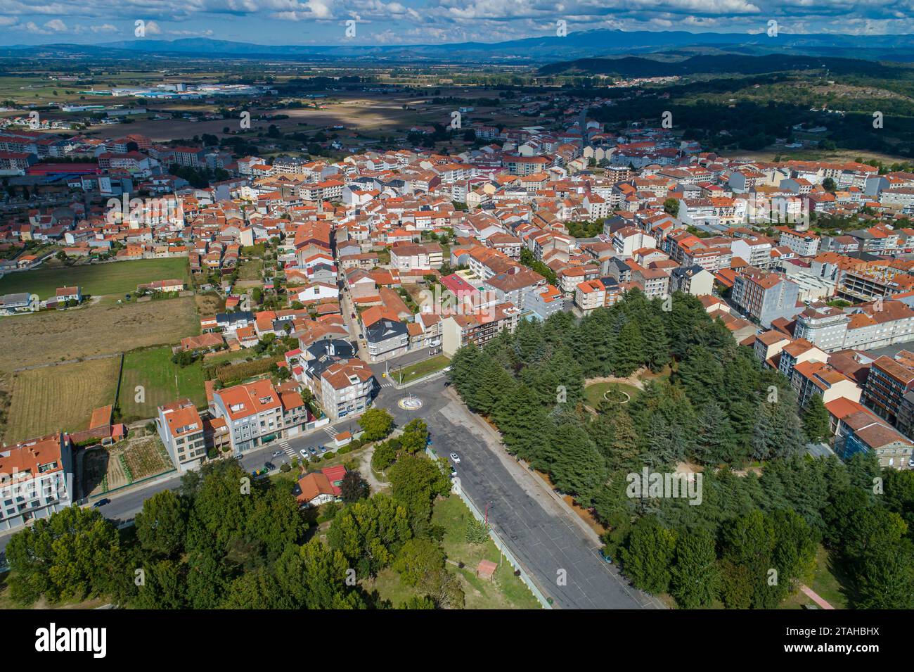 aerial view with drone of the town of Xinzo de Limia. Ourense, Galicia. Spain Stock Photo