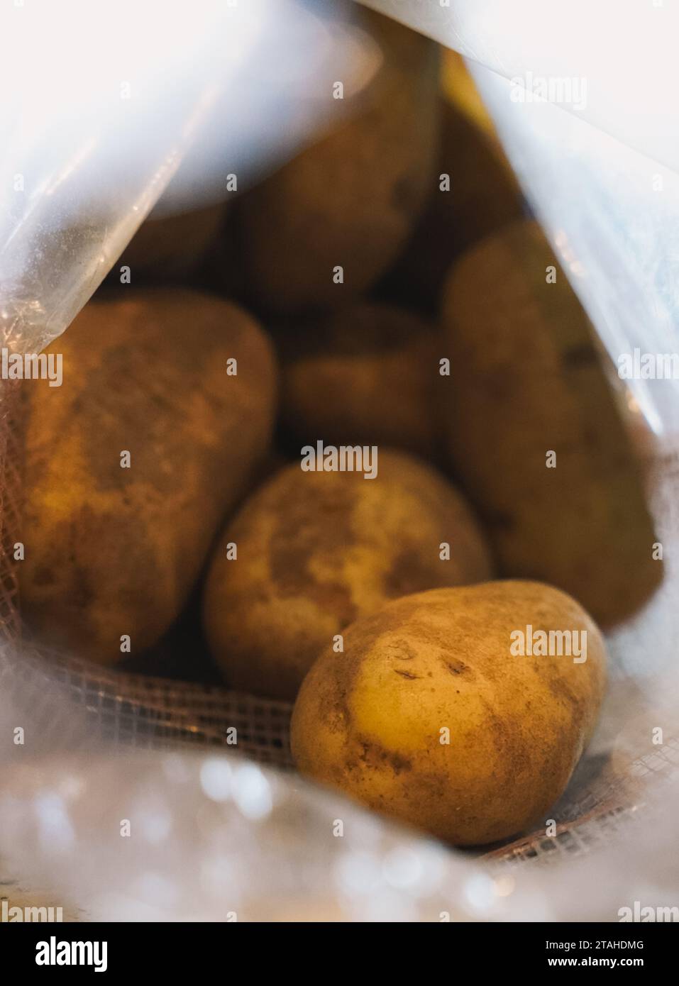 Inside view of a bag of potatoes Stock Photo