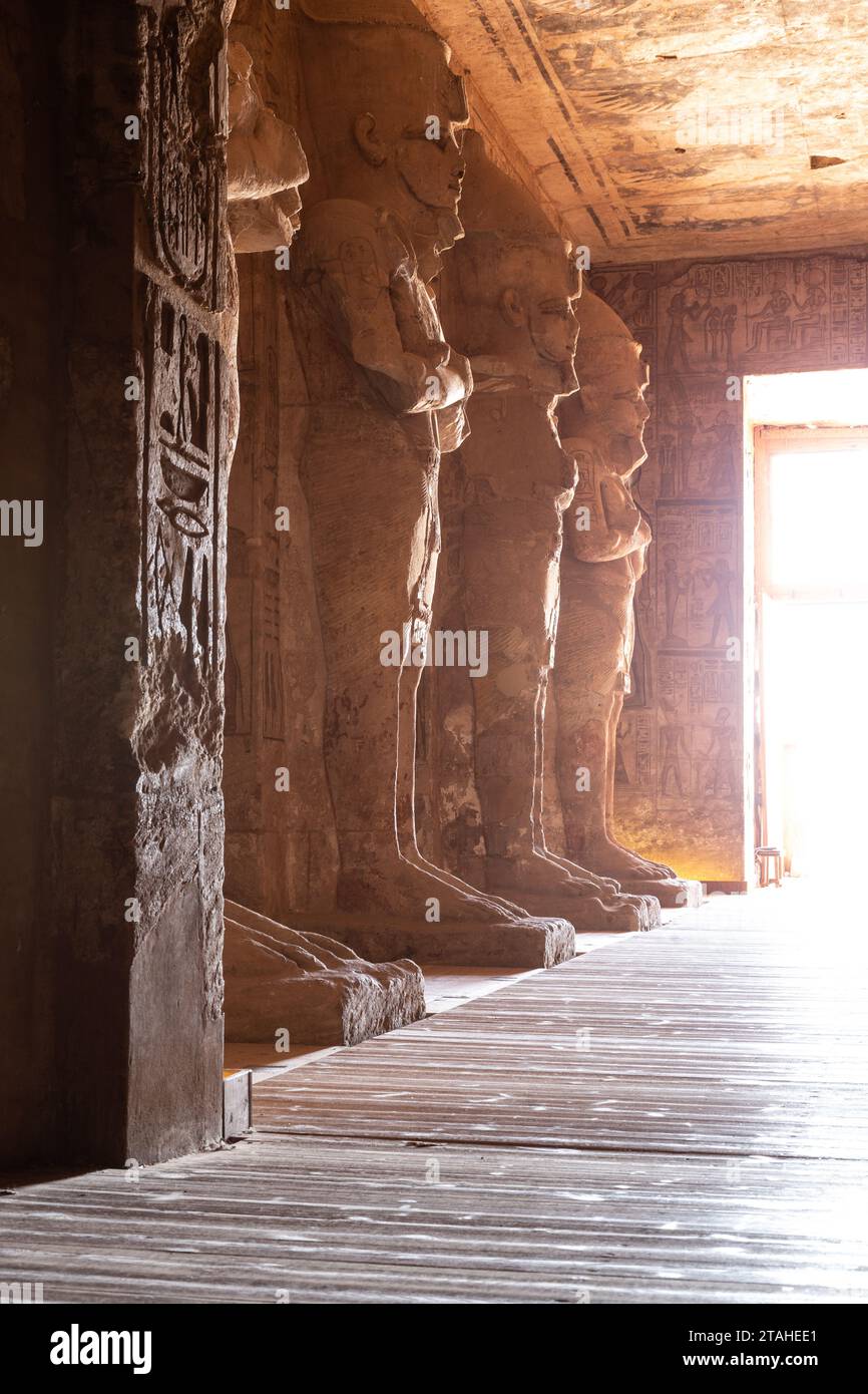 Pharao statues inside The Great Temple of Ramesses II, Abu Simbel Stock