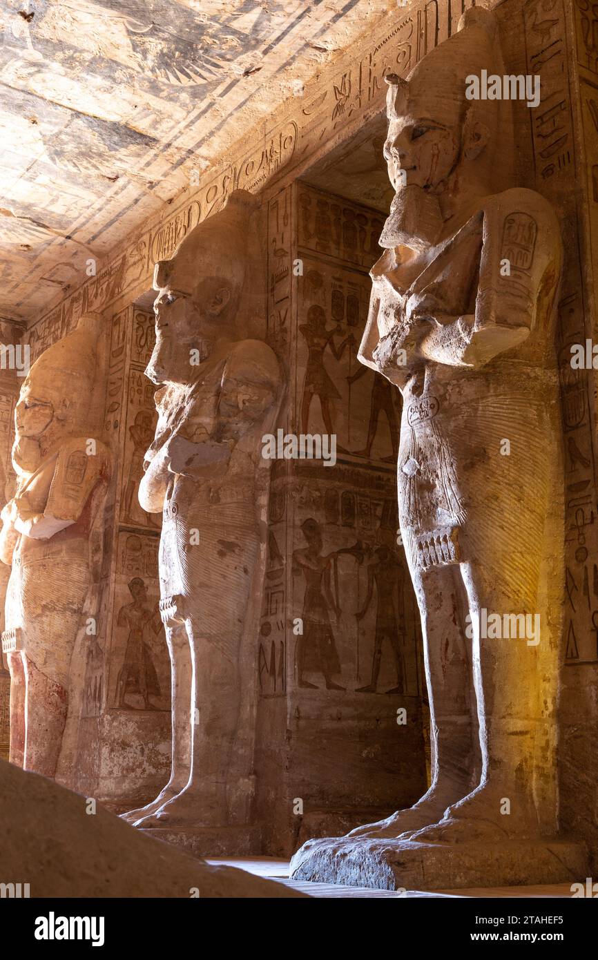 Pharao statues inside The Great Temple of Ramesses II, Abu Simbel Stock