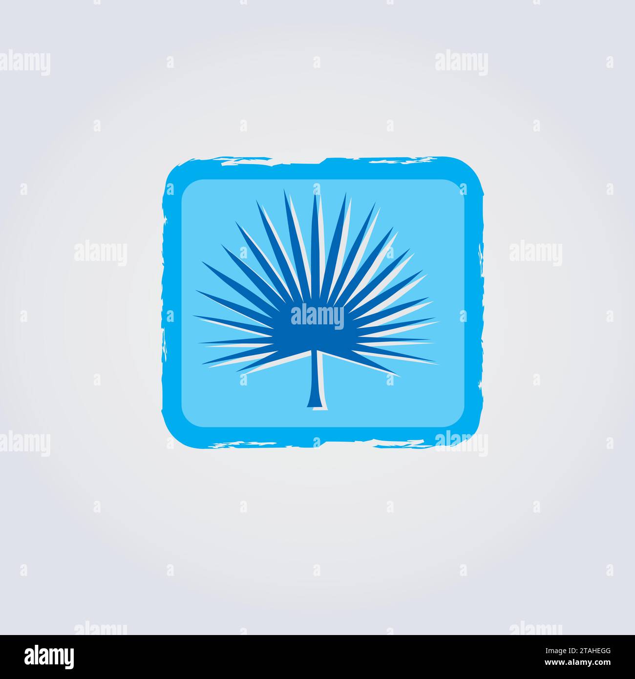 Palm Tree Icon Logo Design with Frame - Nature, Blue Colors Stock Vector