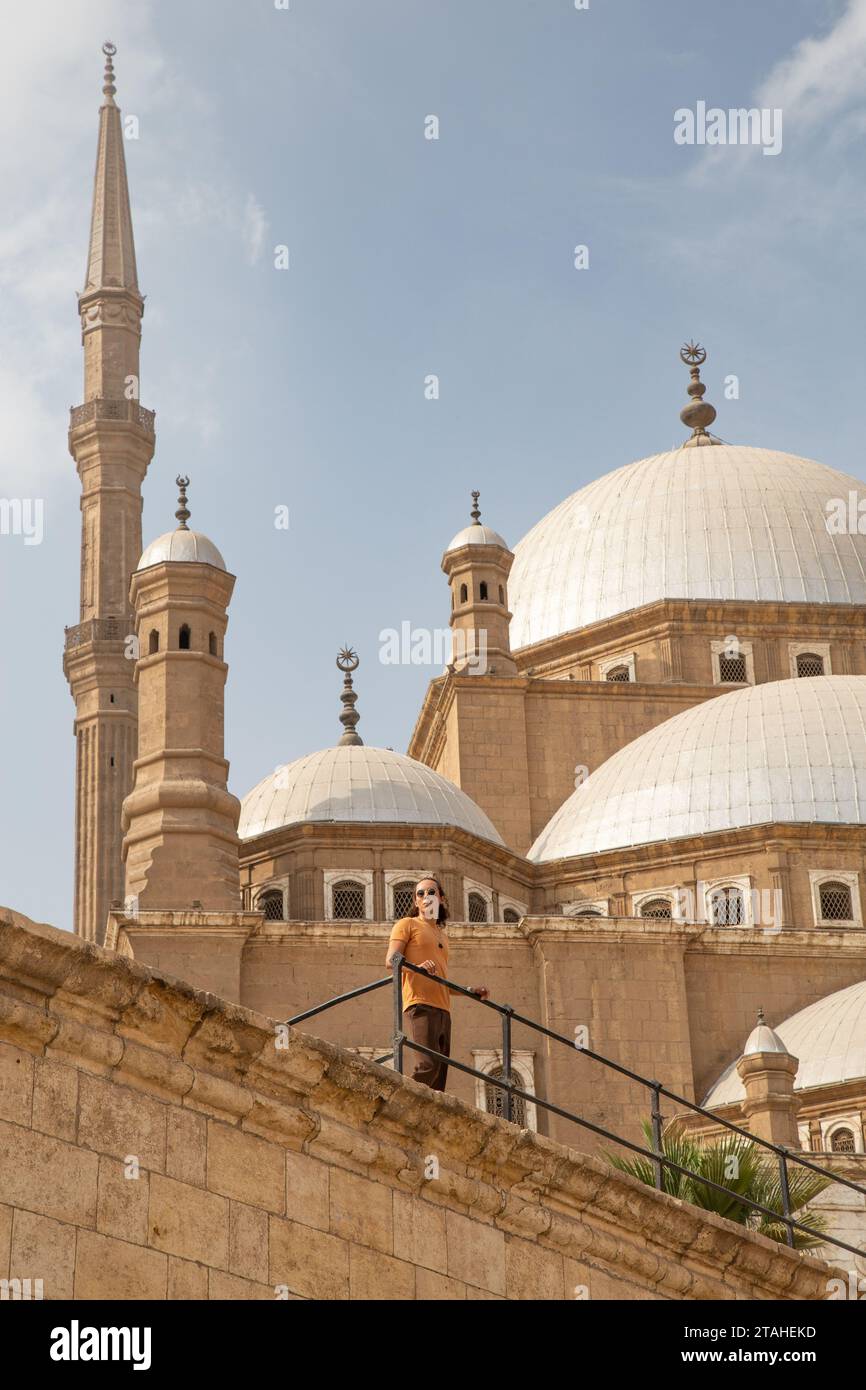 Man tourist, visiting the old citadel and the Muhammad Ali mosque Stock Photo