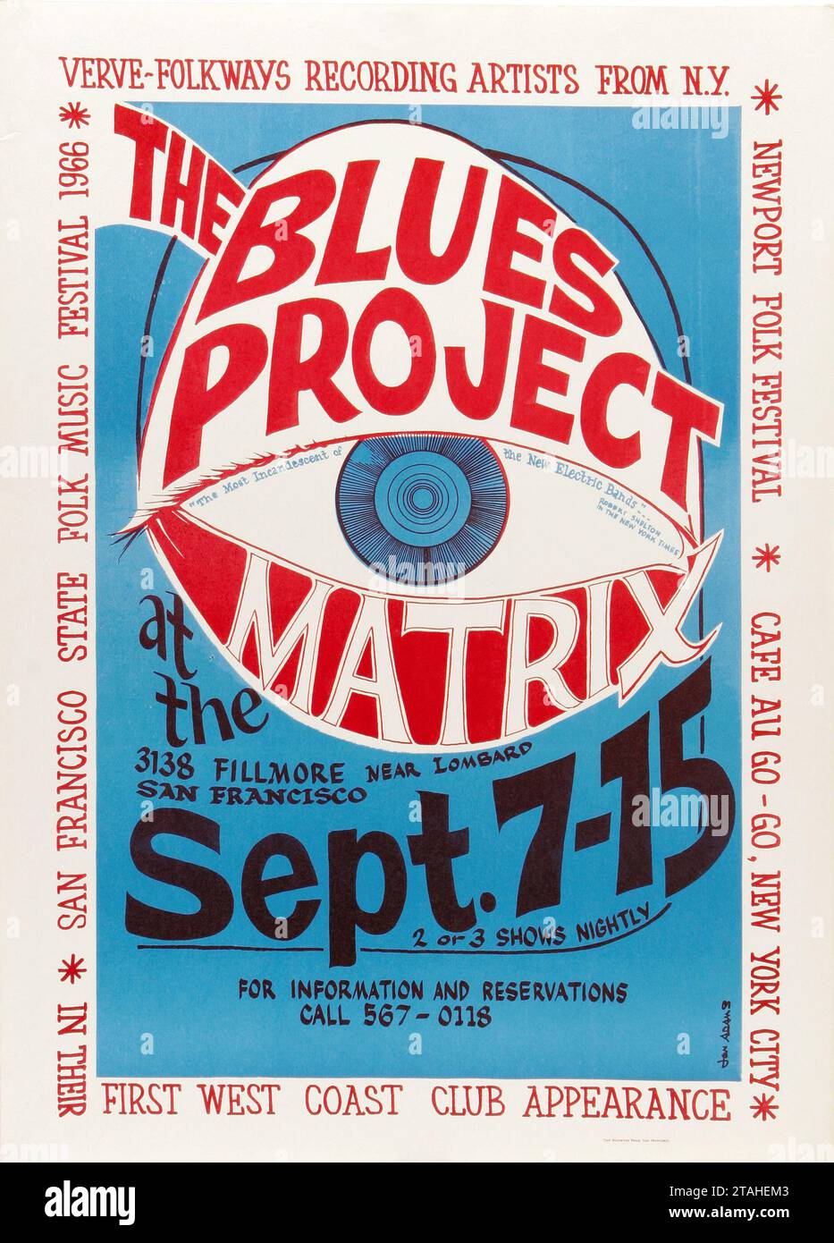 The Blues Project at The Matrix - Beautiful Vintage Concert Poster (1966) Stock Photo