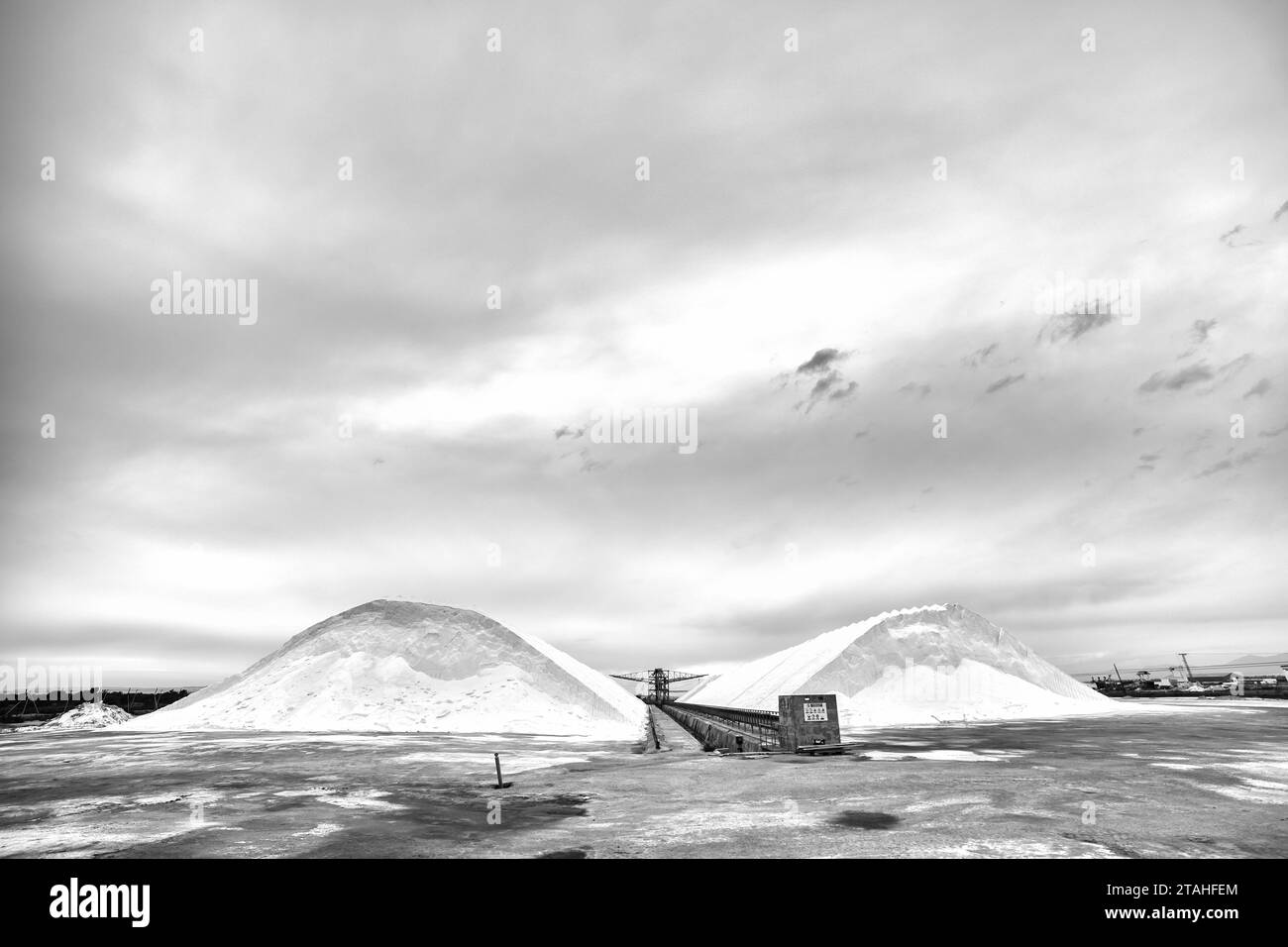 Mountains of salt in the Santa Pola salt flats Stock Photo