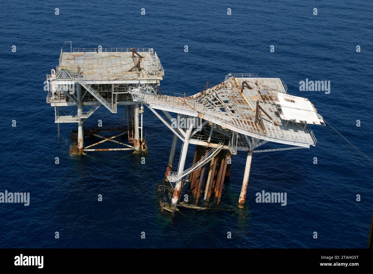 Oil platform after hurricane devestation Stock Photo