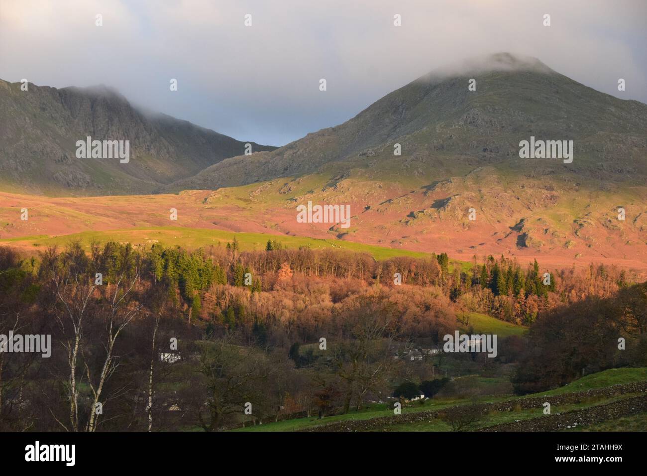 Lake district fells at Kelly hall tarn and old man of coniston Stock Photo