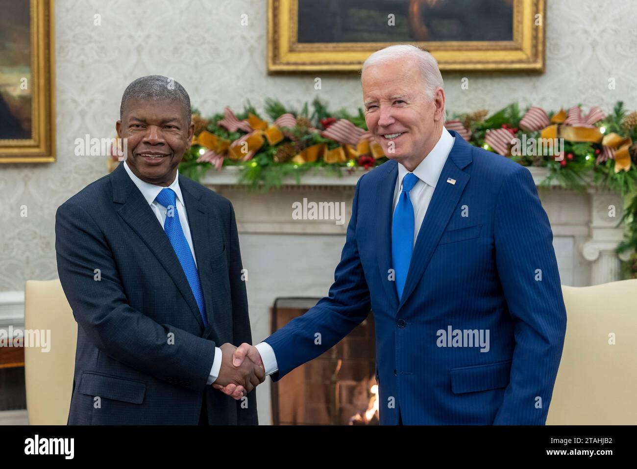 Washington, United States Of America. 30th Nov, 2023. Washington, United States of America. 30 November, 2023. U.S President Joe Biden, right, welcomes Angolan President Joao Lourenço for a bilateral meeting in the Oval Office at the White House, November 30, 2023 in Washington, DC Credit: Adam Schultz/White House Photo/Alamy Live News Stock Photo