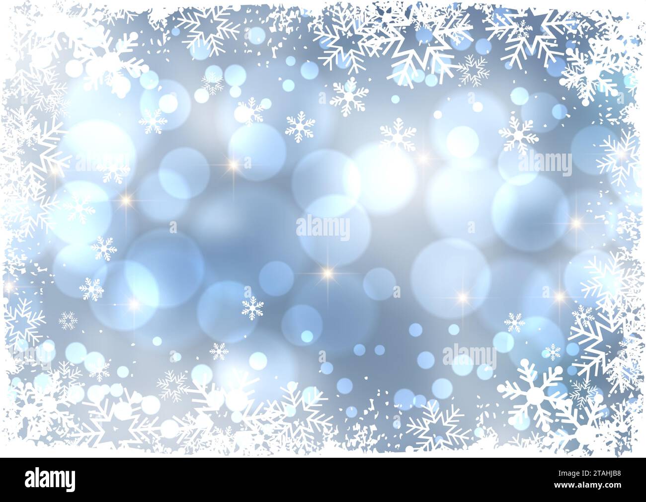 Christmas background with decorative snowflakes and bokeh lights design ...