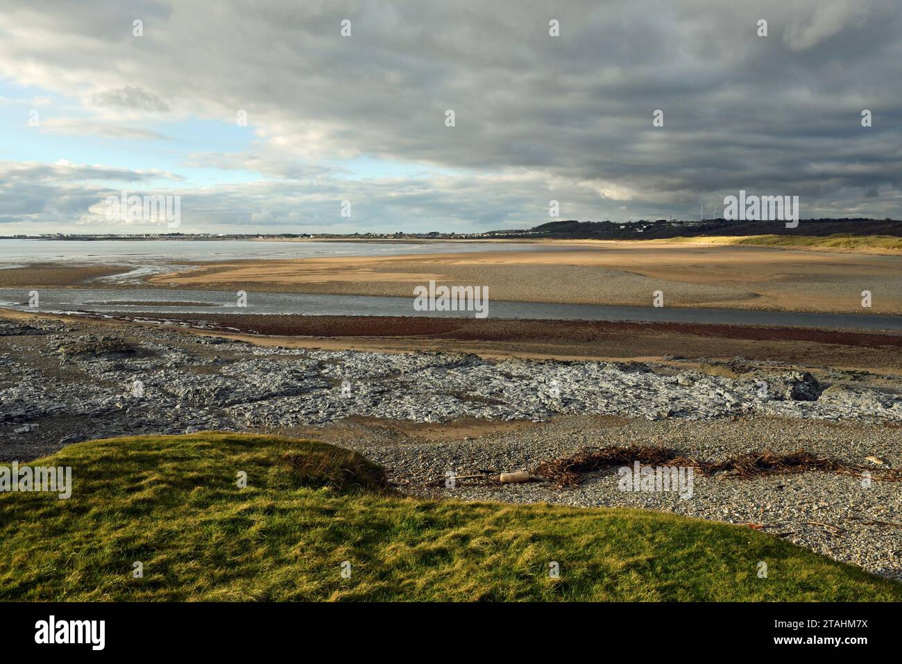 River Ogmore on last leg to the Bristol Channel and the estuary at the well known Ogmore River and Beach in November Stock Photo