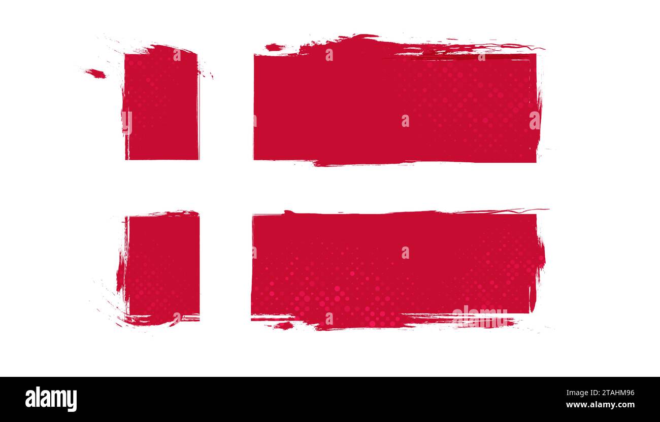 Flag of Denmark with Brush Style and Halftone Effect. Danish Flag Background with Grunge Concept Stock Vector