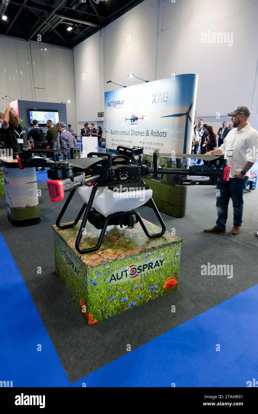 View of an Autospray systems  XAG, P100 Pro Agricultural Spray Drone, on display at DroneX 2023 Stock Photo