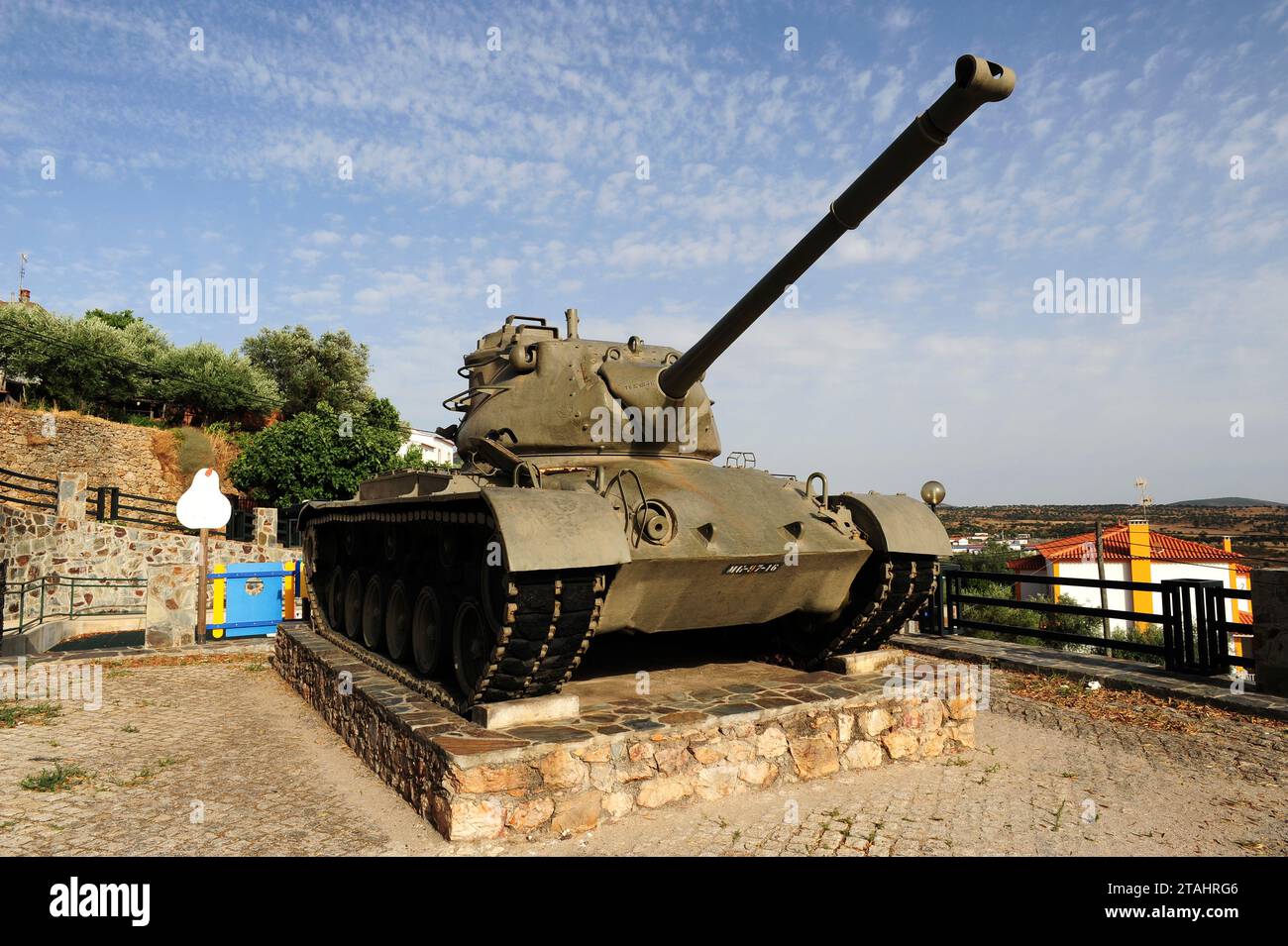 Penha Garcia, tank M47 Patton in Largo do Chao da Igreja. Idanha-a-Nova, Castelo Branco, Portugal. Stock Photo