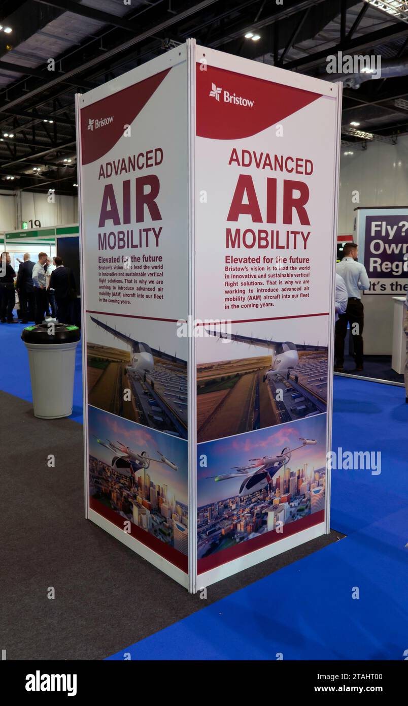 Exhibition material from the Bristow group, describing their Advanced Air Mobility Program, at  the 2023 DroneX Tradeshow and Conference, Excel, London. Stock Photo