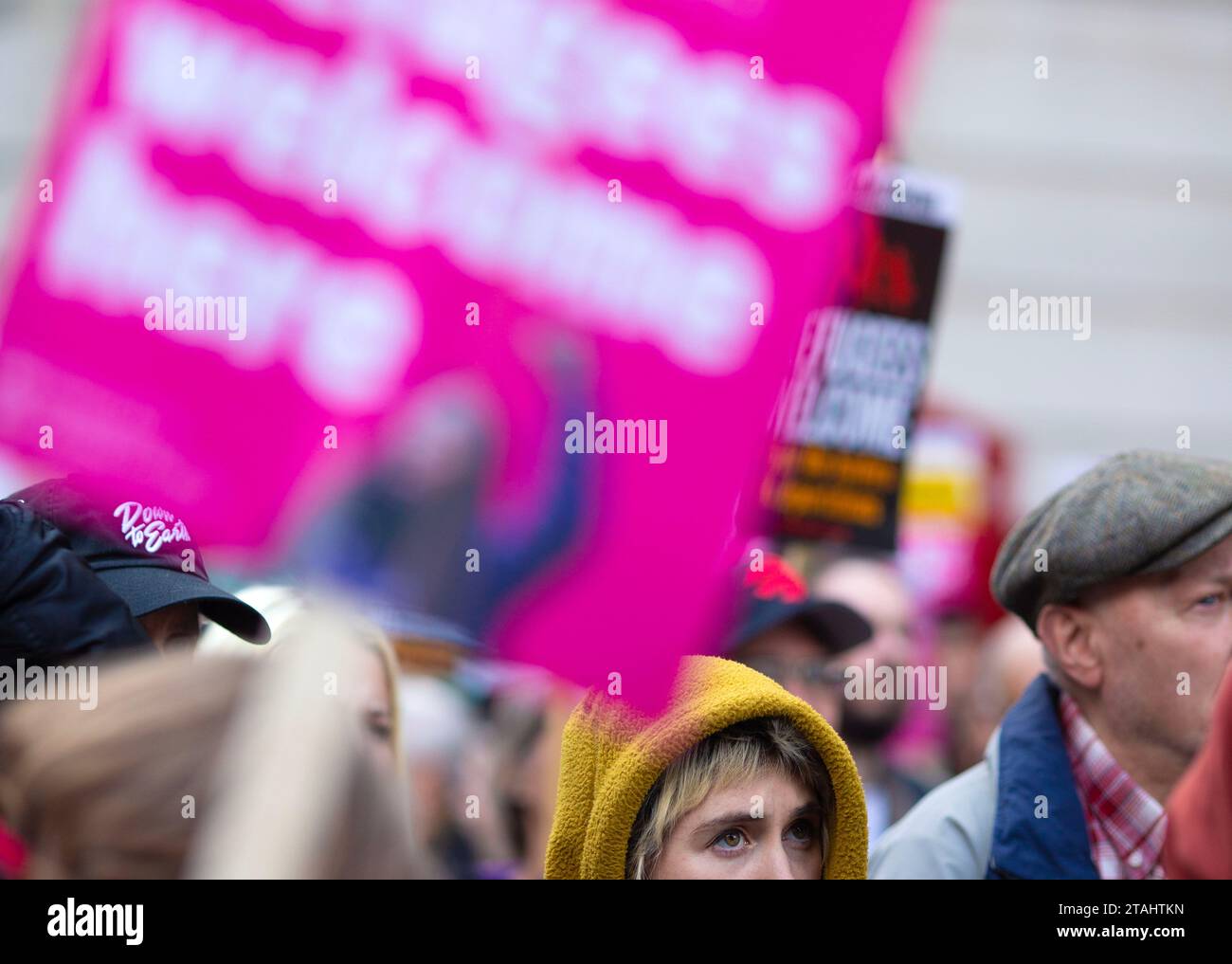 People gather during a demonstration against racism outside the BBC Broadcasting House in London. Stock Photo