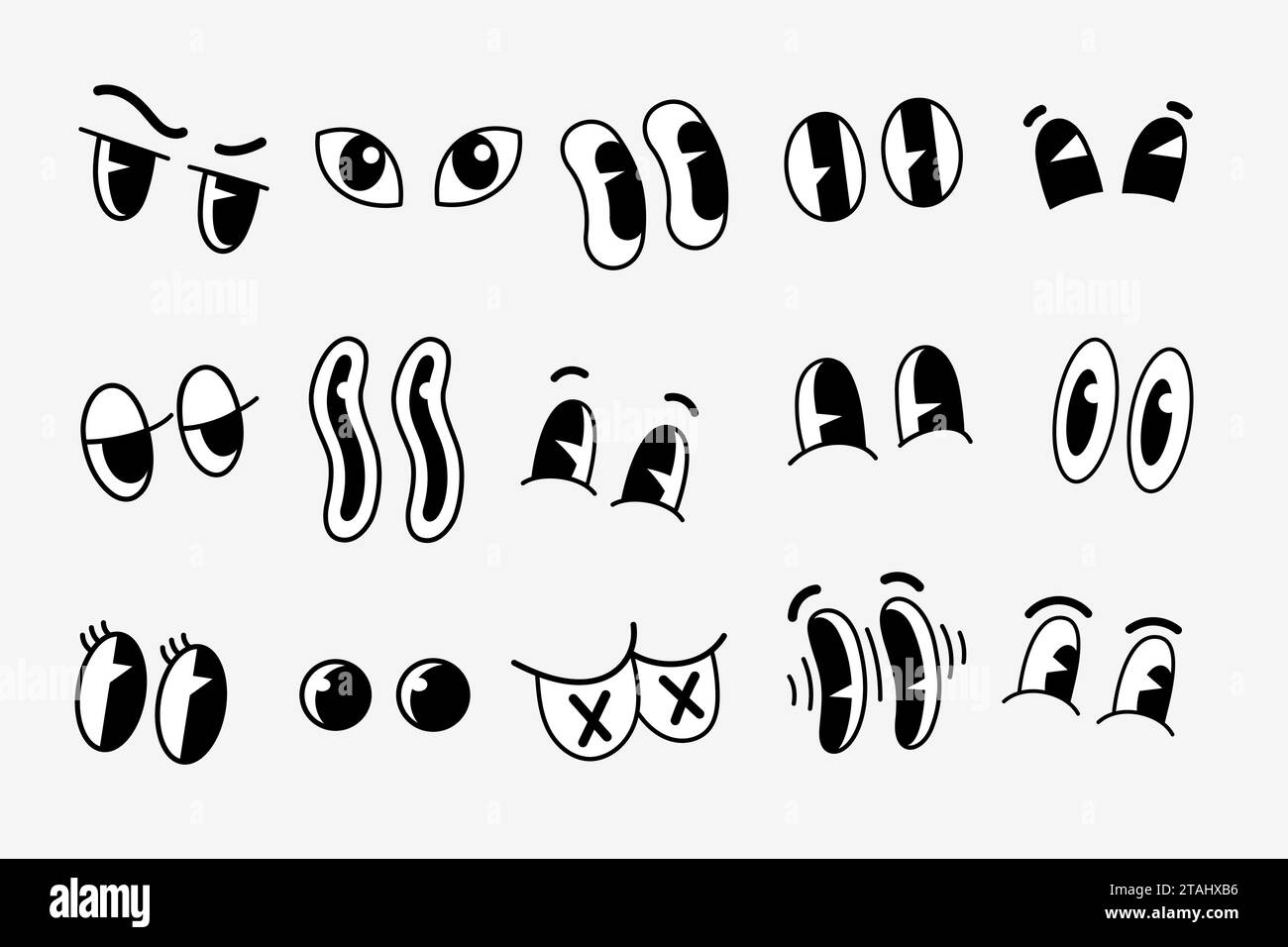 Retro cartoon funny eyes. Groovy vintage 30s 60s 70s eyes with various