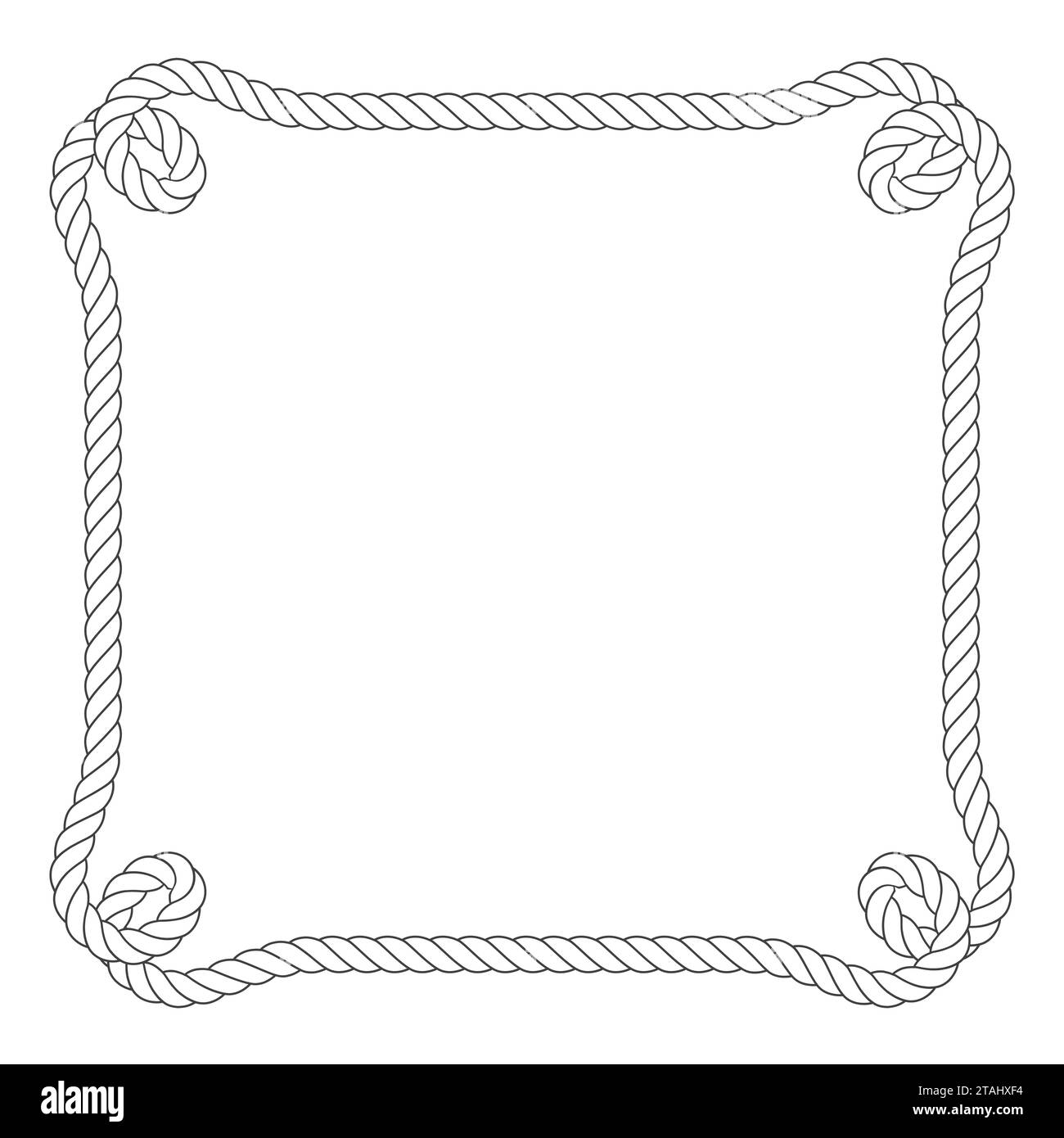 Square rope frame with loops in corners, twine simple border, vector Stock Vector