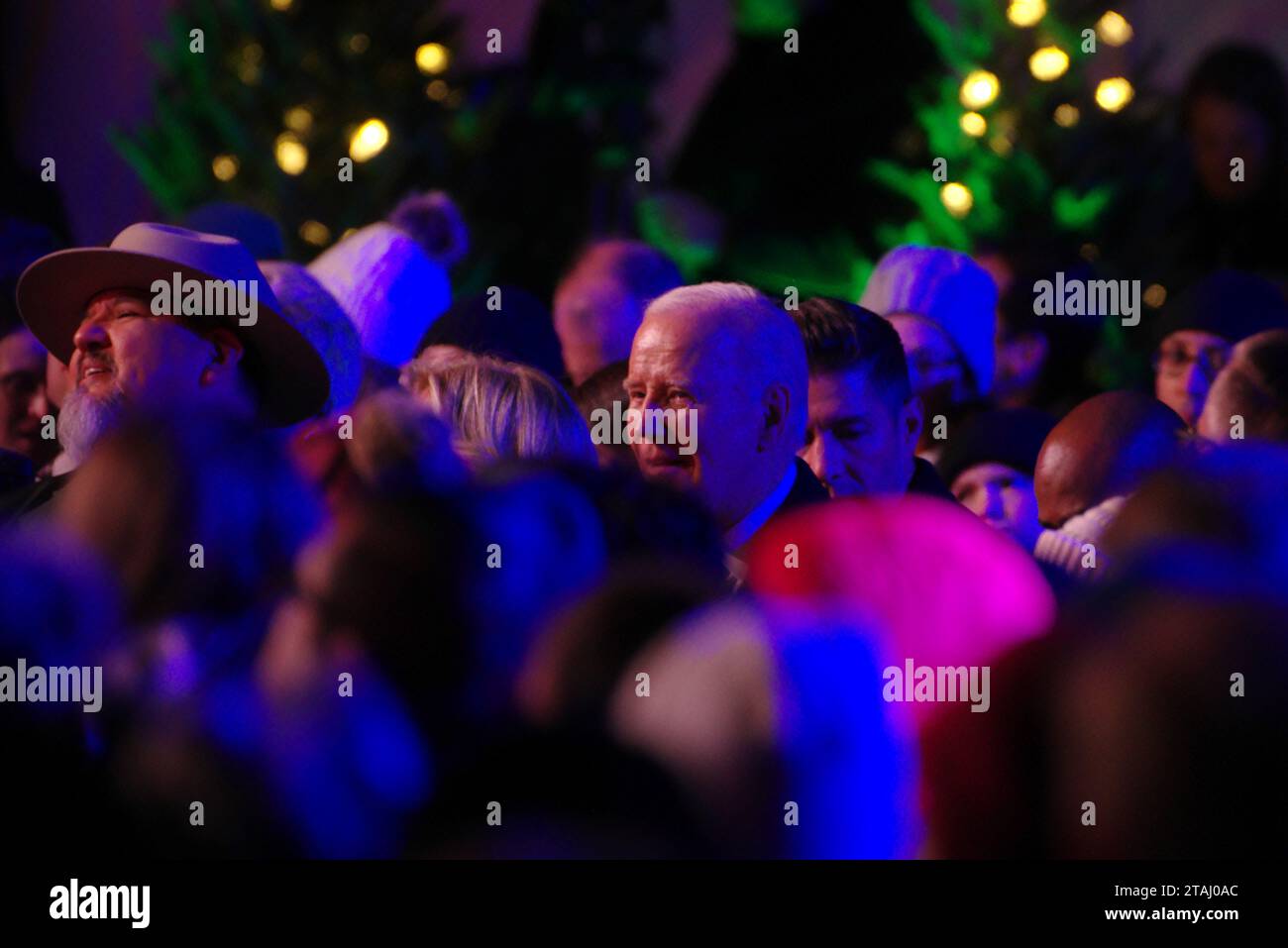 Washington, DC, USA. 30 Nov 2023. U.S. President Joe Biden watches the National Christmas Tree lighting ceremony. Stock Photo