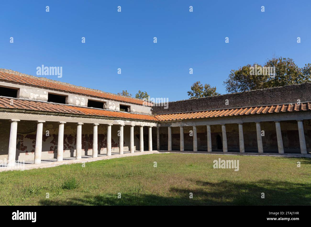 Villa Poppaea aka Villa of Poppea, Viridarium (grounds, inner space, colonnades, ancient architecture). Oplontis excavations, Torre Annunziata, Italy. Stock Photo