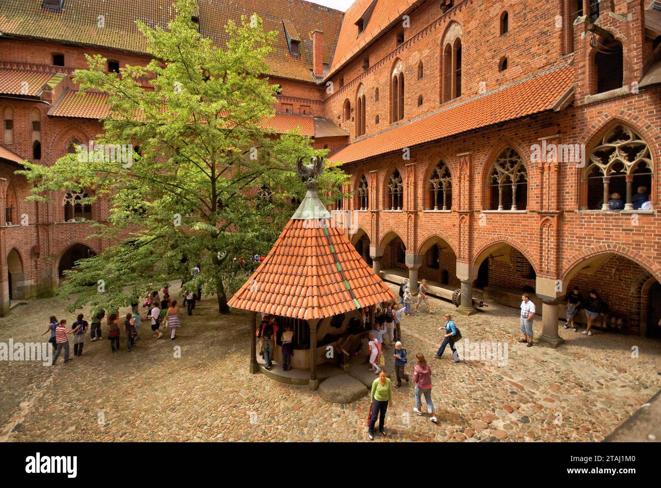 Courtyard with water well at Upper Castle section of Medieval Teutonic Castle at Malbork, Pomorskie, Poland Stock Photo
