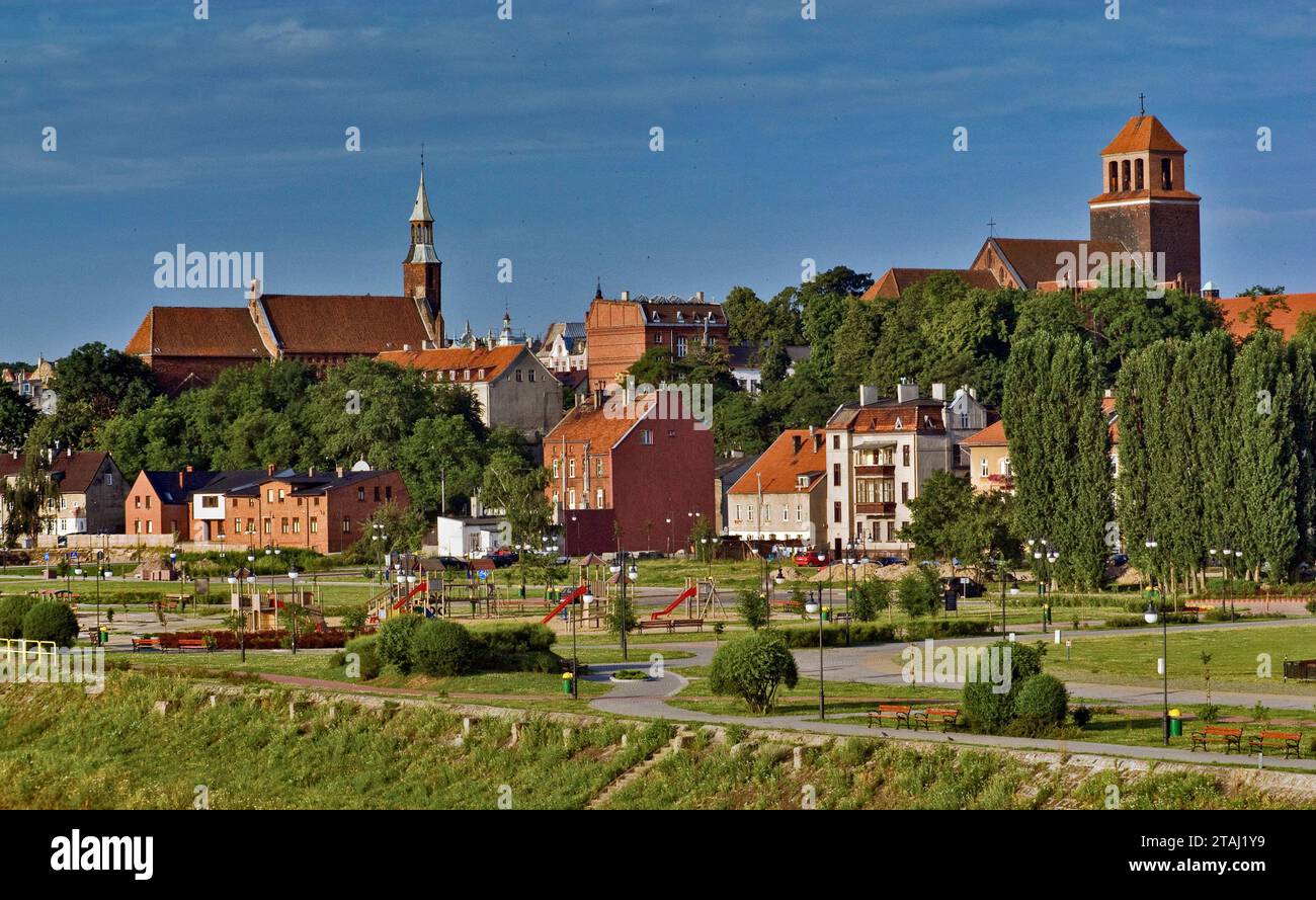 Old Town part of Tczew seen from Vistula bridge, Pomorskie, Poland Stock Photo