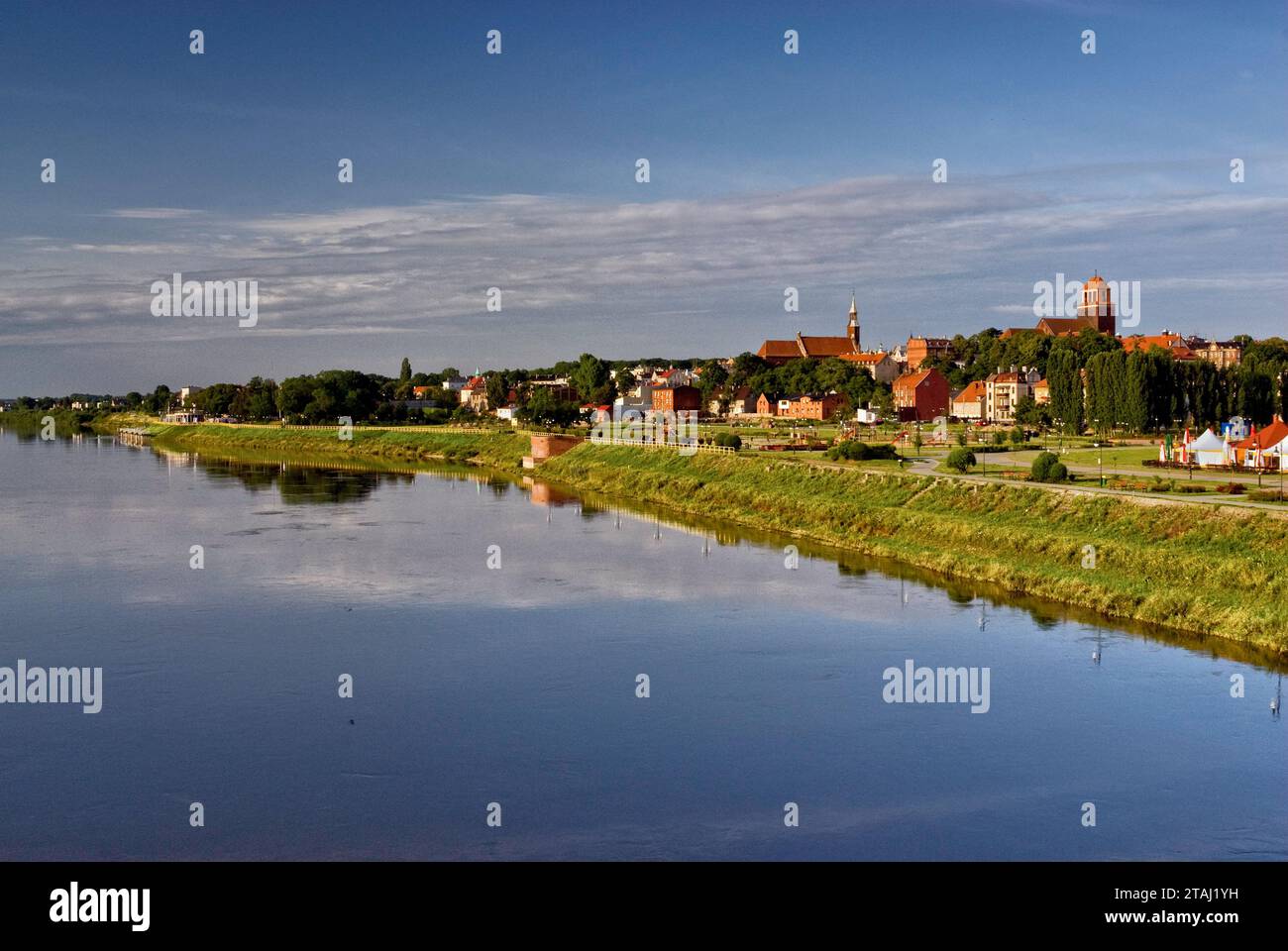 Town of Tczew and Vistula river seen from highway bridge, Pomorskie, Poland Stock Photo