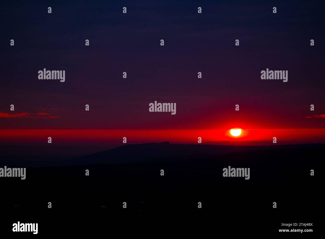 Sunset landscape. colorful horizon, big bright sun, beautiful nature Stock Photo