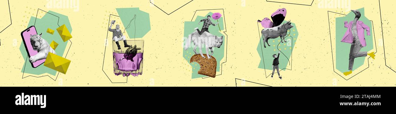 Creative abstract template graphics collage image of tiger texting