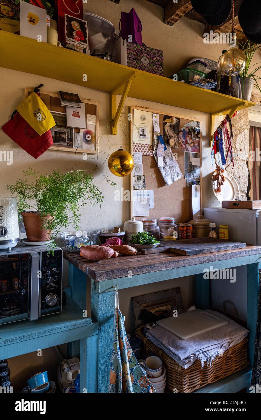 Kitchen shelf and noticeboard in barn conversion, Tetbury