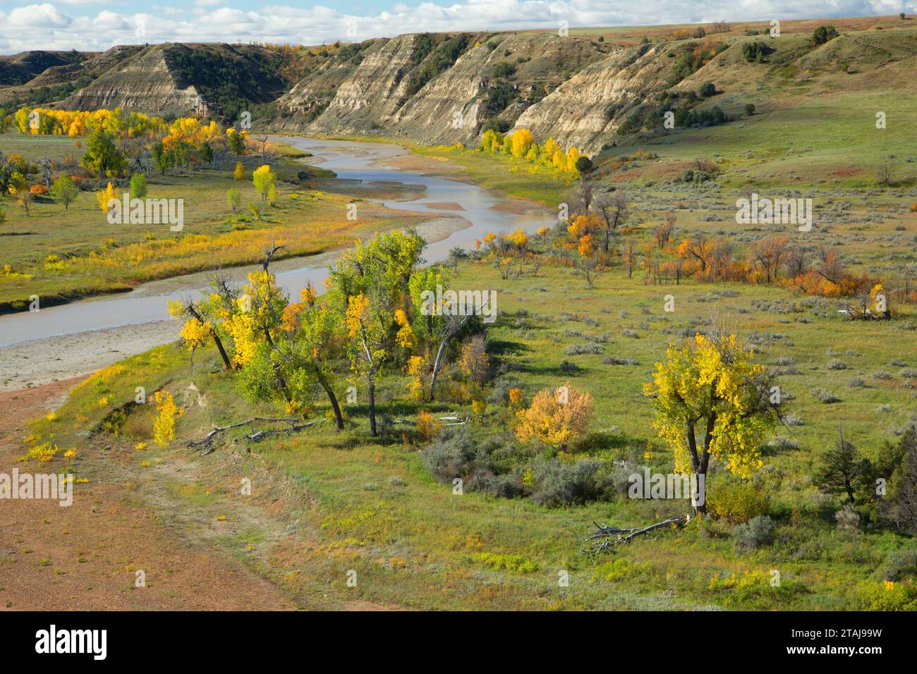 Little Missouri River from Wind Canyon Trail, Theodore Roosevelt National Park-South Unit, North Dakota Stock Photo