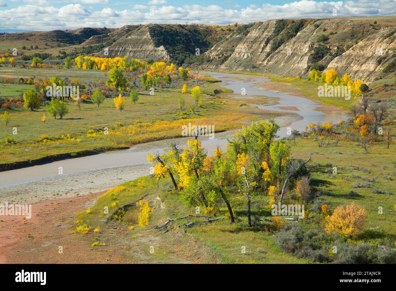 Little Missouri River from Wind Canyon Trail, Theodore Roosevelt National Park-South Unit, North Dakota Stock Photo