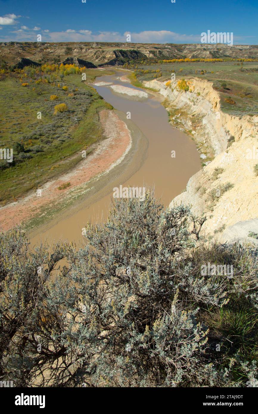 Little Missouri River from Wind Canyon Trail, Theodore Roosevelt National Park-South Unit, North Dakota Stock Photo