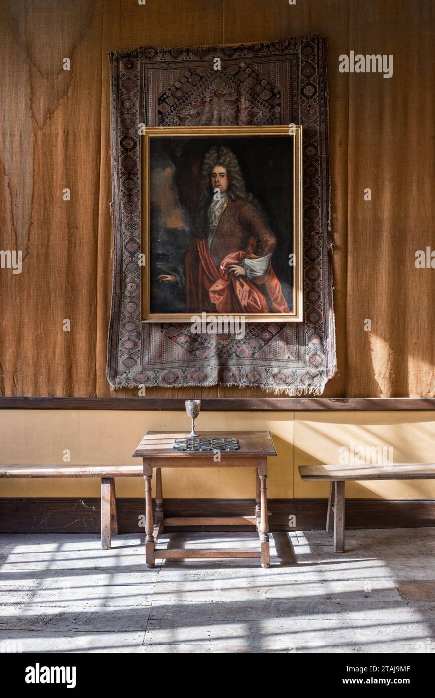 Gilt framed portrait in the Great Hall at Wolfeton House, Dorset, England, UK. Stock Photo