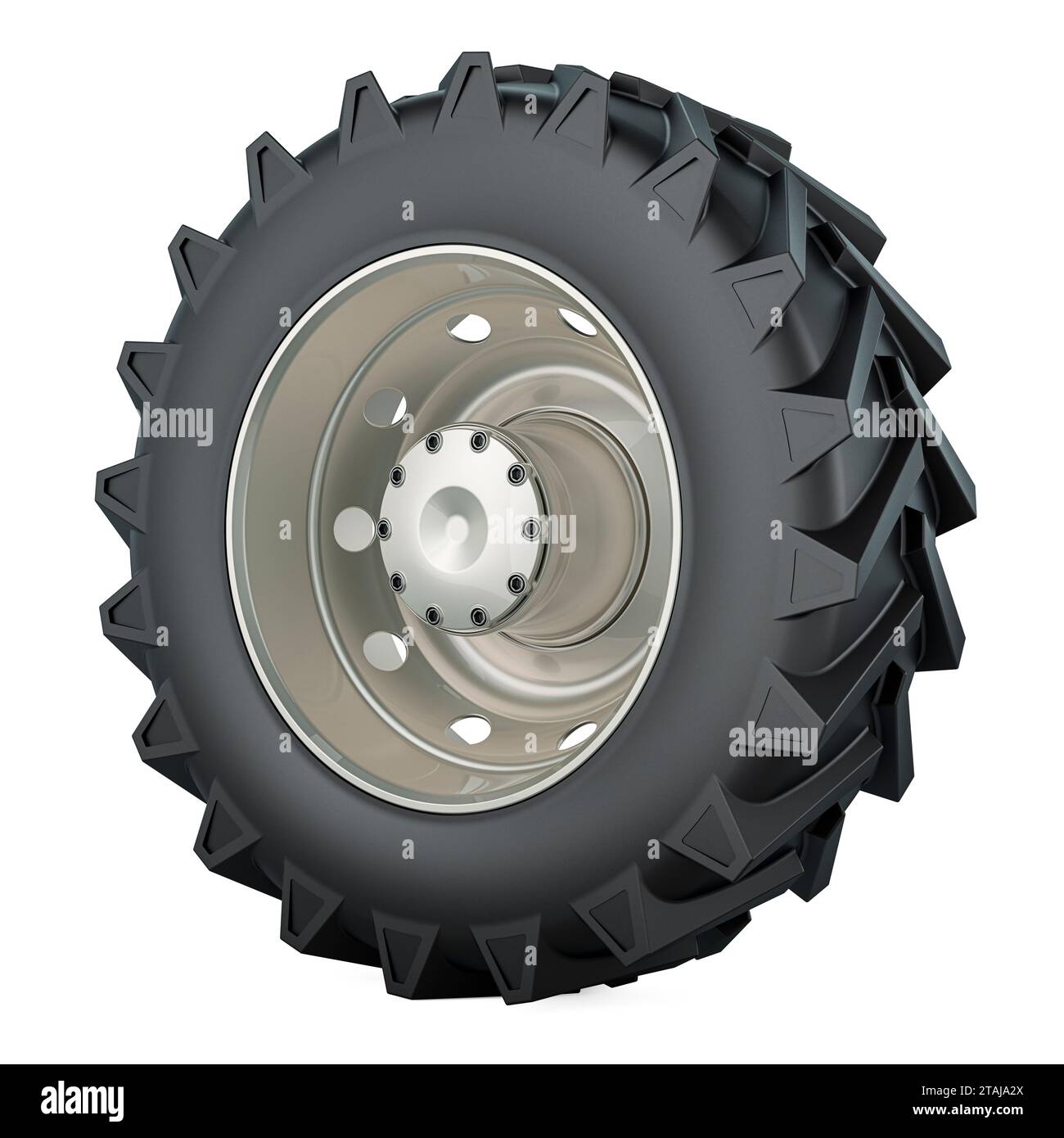 Tractor Wheel, 3D rendering isolated on white background Stock Photo