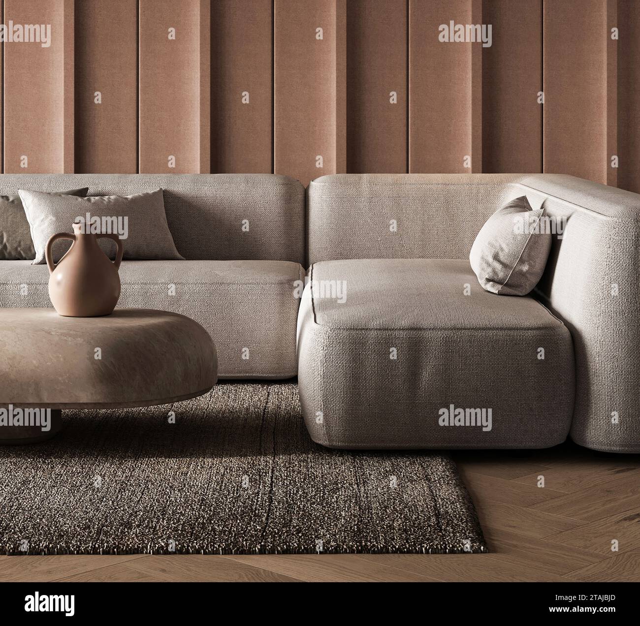 Textured living room detail with neutral upholstery and modern design 3d render Stock Photo Alamy
