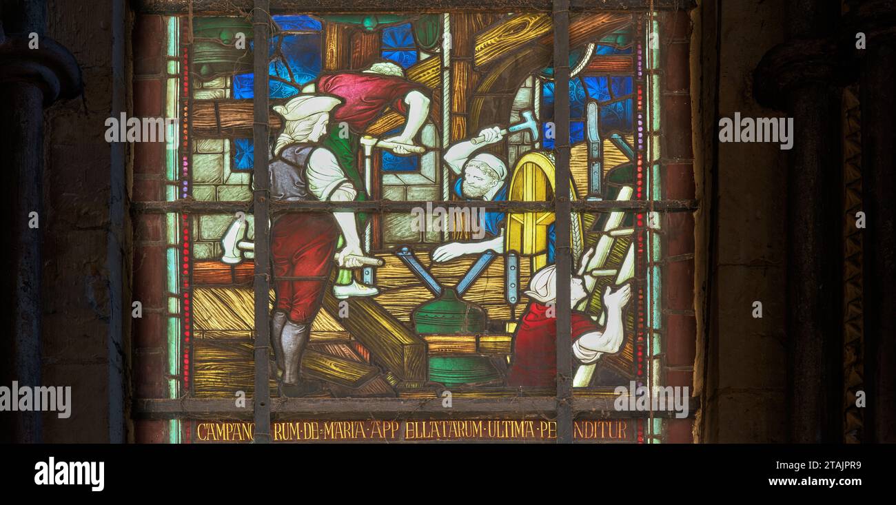 The Mary bells finaly in place stained glass window in the chapter