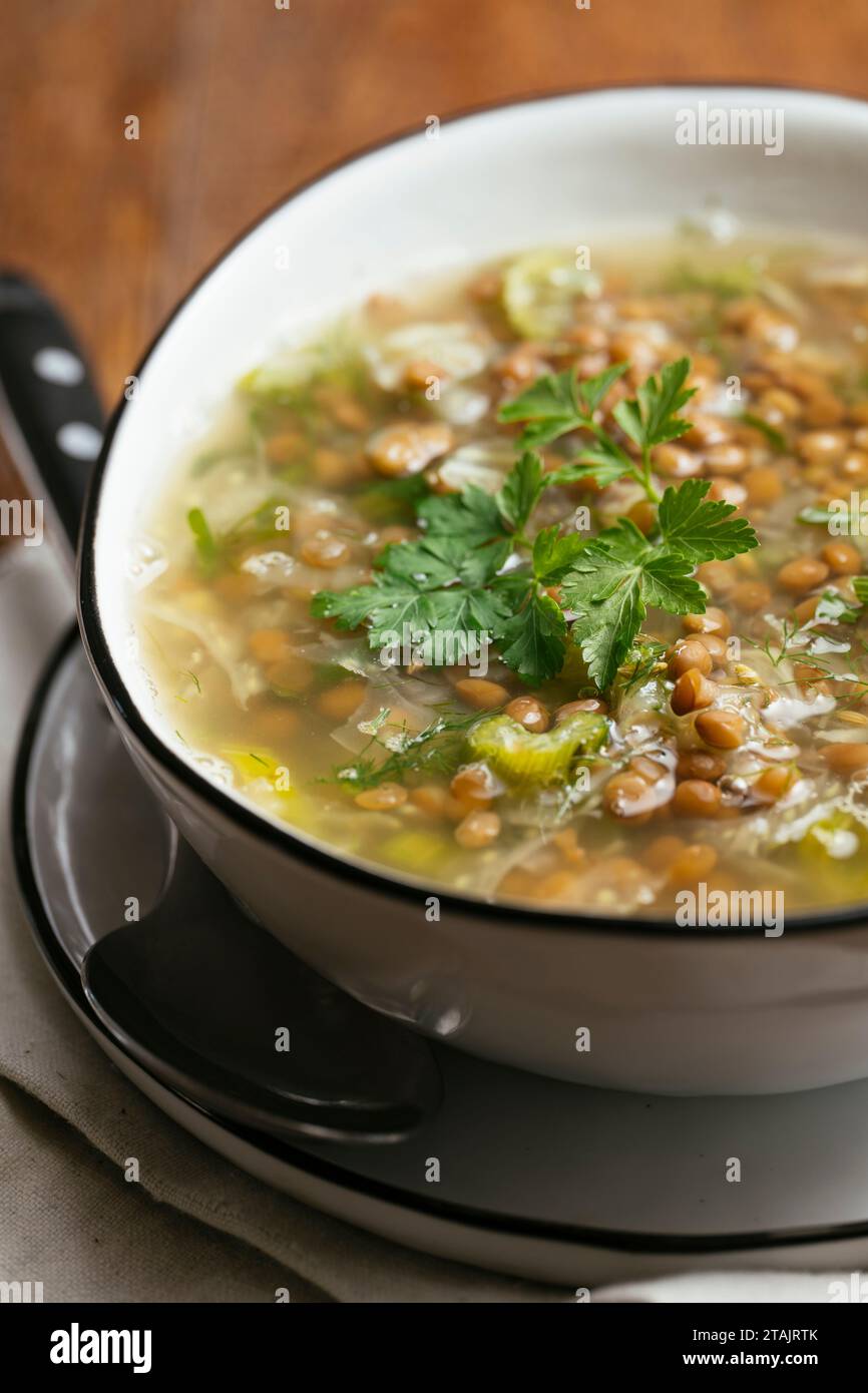 Vegan Lentil, Fennel, Celery Soup Stock Photo Alamy