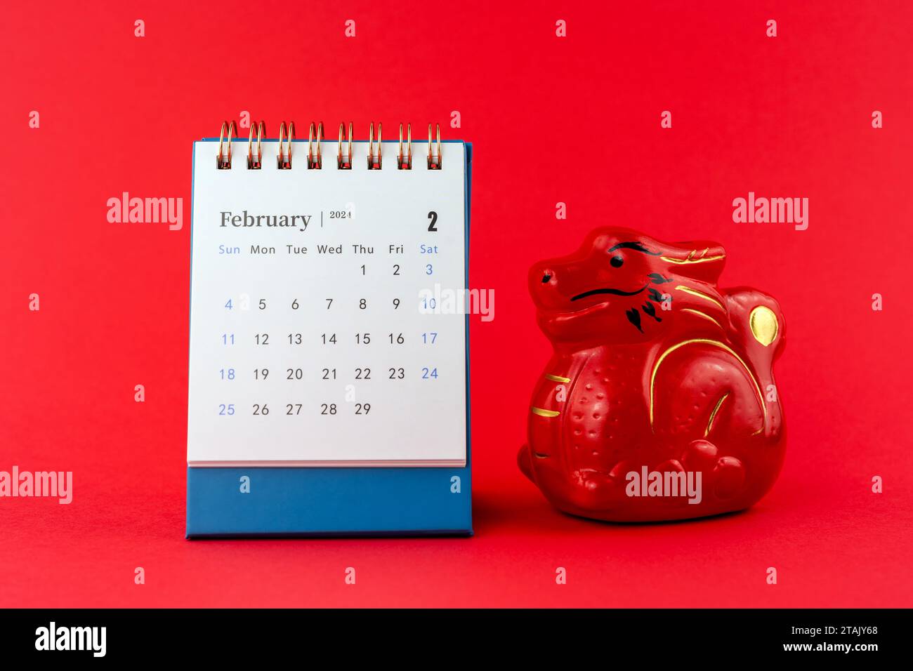 Close up of February 2024 calendar Year of Dragon Stock Photo