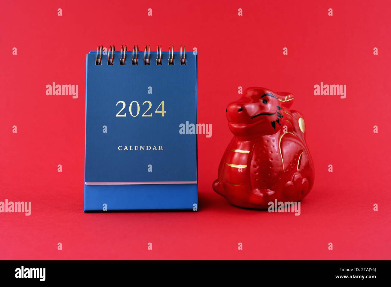 Close up of 2024 desk calendar Year of Dragon Stock Photo
