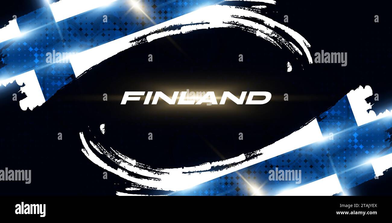 Finland Flag in Brush Paint Style with Glowing and Halftone Effect. National Finland Flag. Finnish Flag Symbol Stock Vector