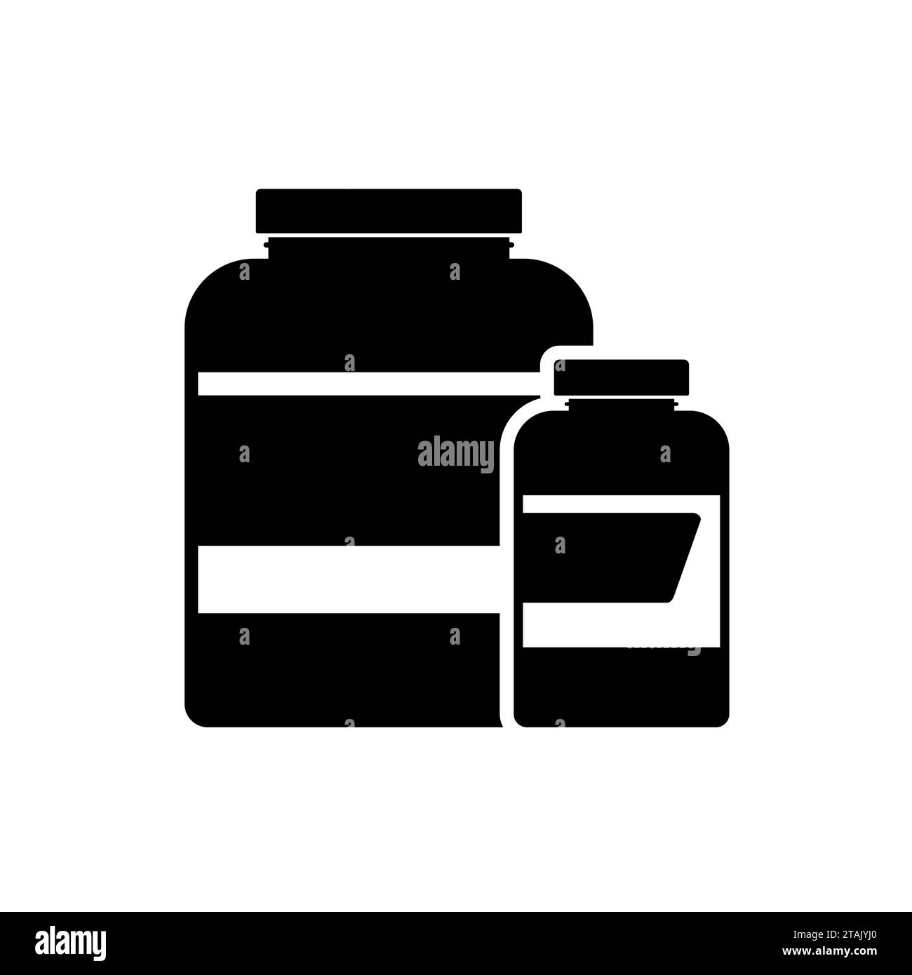 Sports nutrition icon containers packages, fitness protein power. Bodybuilding sport food. Jar or bottle with supplements for muscle growth. Gym icon Stock Vector