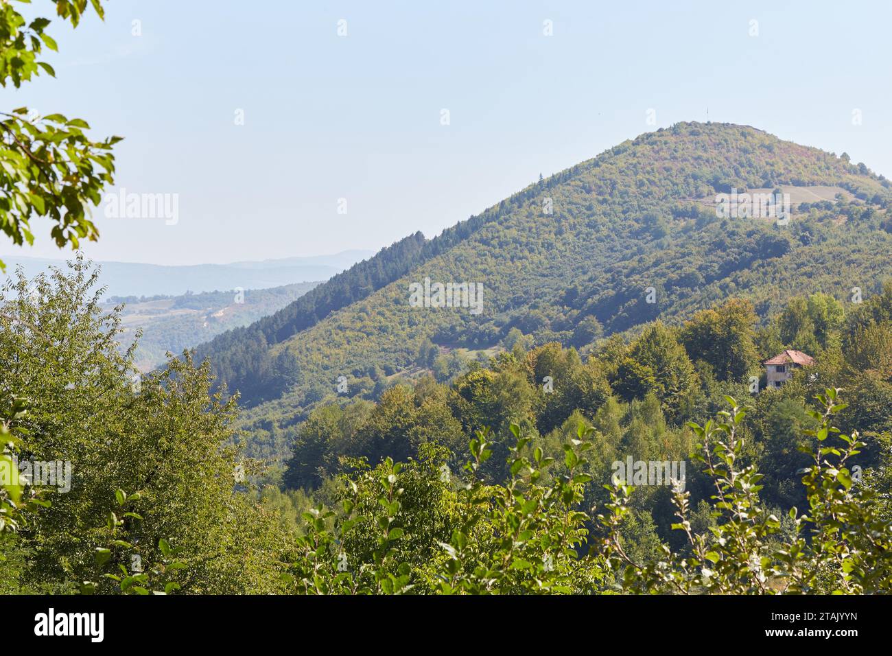 The Bosnian Pyramid in Visoko, what some call an ancient pyramid and what others call a hill Stock Photo