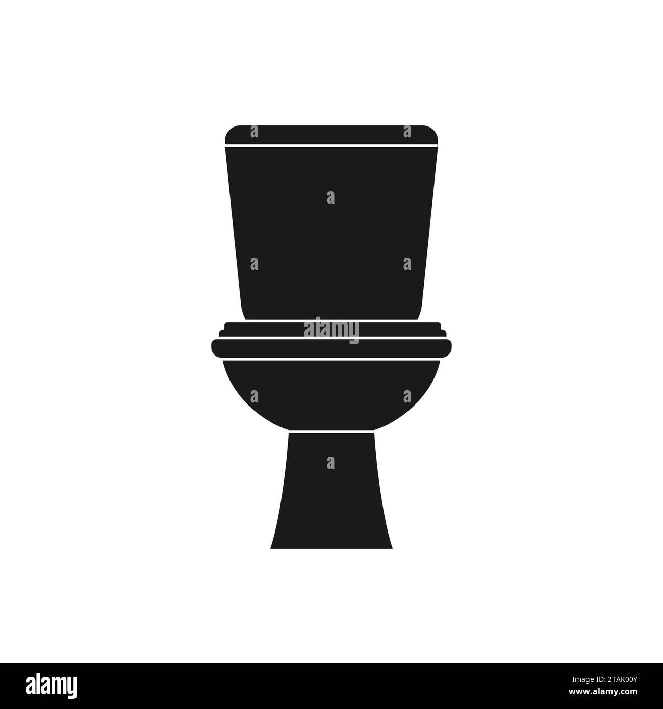 Classic black toilet bowl with water tank icon in flat style isolated on white background. Equipment and accessories for restroom. Lavatory Stock Vector