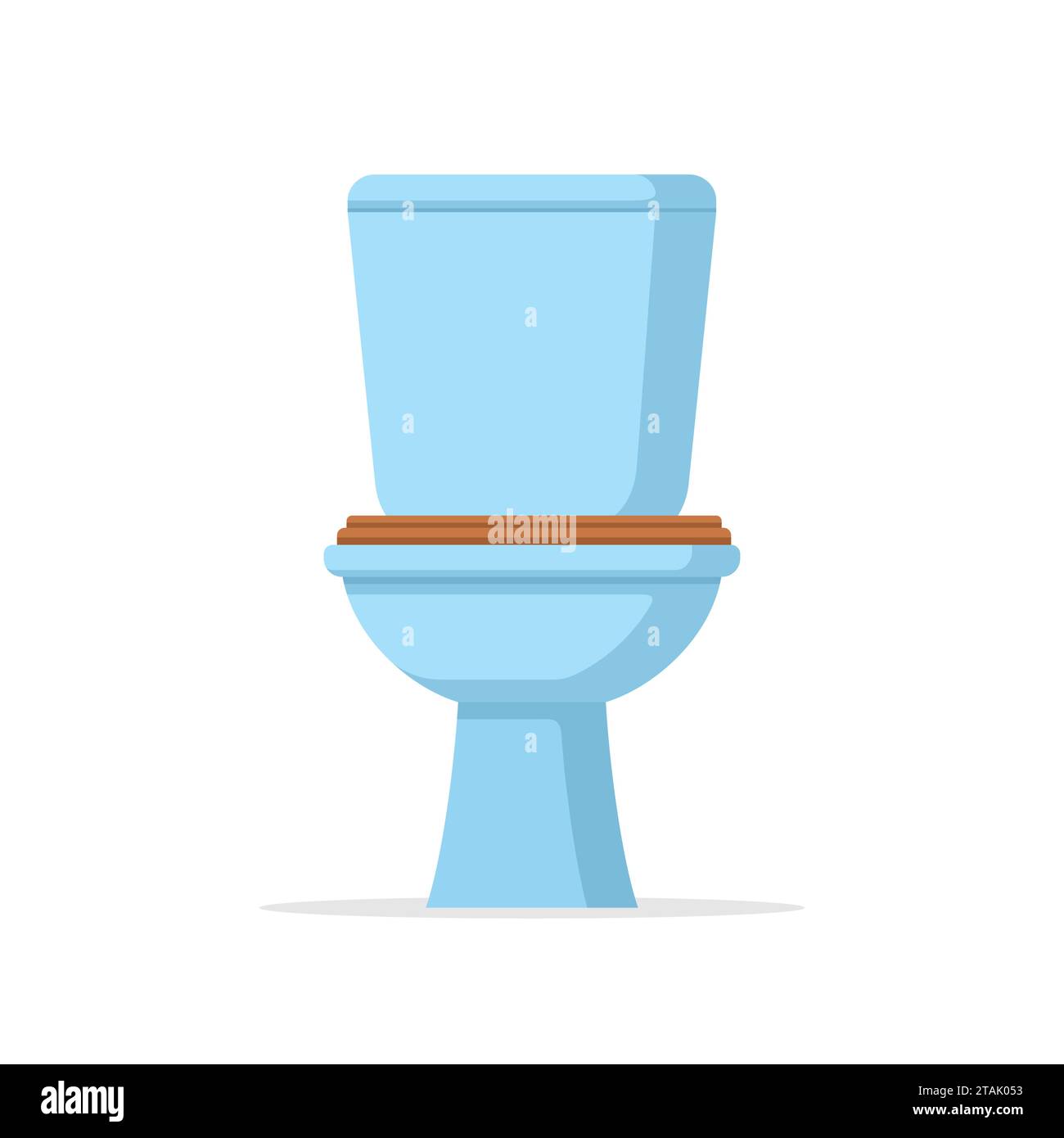 Classic ceramic toilet bowl with water tank in flat style isolated on white background. Equipment and accessories for restroom. Lavatory furnishing Stock Vector