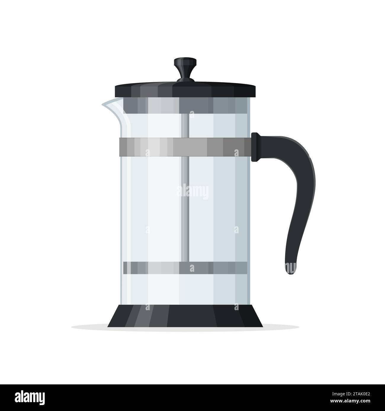 french press coffee pot isolated on white background. Empty glass