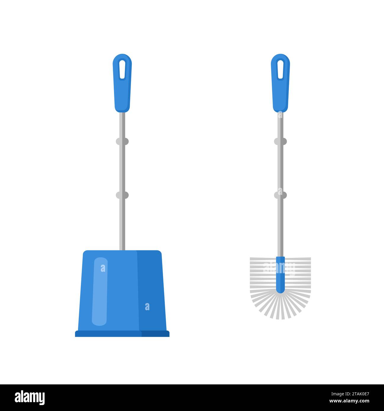 Blue toilet brush isolated on white background. A tool for cleaning the toilet and other plumbing equipment. Vector illustration. Stock Vector